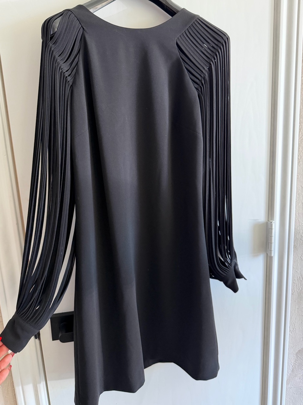 Halston Heritage Black Mini Dress with Pleated Fringe Sleeves size 2 formal